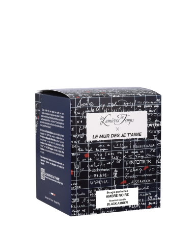 Bougie Le mur des je t'aime 180 g Ambre Noire boîte