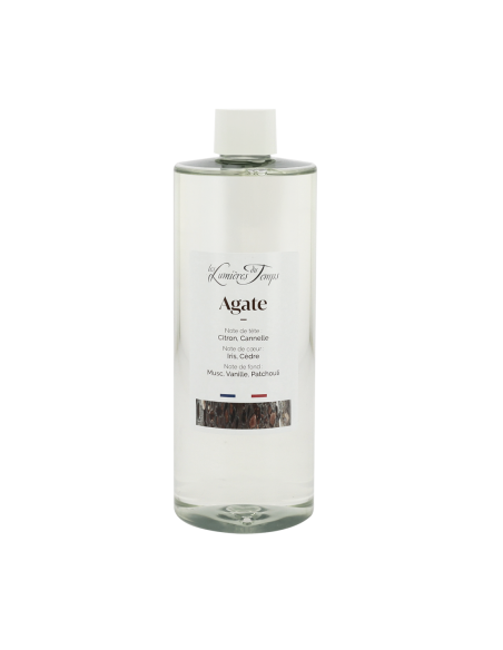 Recharge Diffuseur de Parfum Agate 400 ml Bois Mystique livré avec ses rotins.