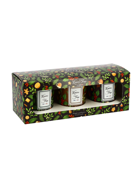 Coffret Bougies Lumières d'Hiver 3x90g Thé au Coin du Feu - Biscuits Enchantés - Chocolat Chaud