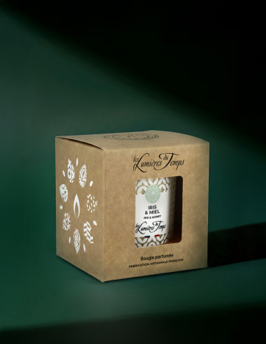 Bougie Végétale 180 g Iris et Miel _ Pyramide Olfactive : Fruité | Fleuri, Oriental | Gourmand.