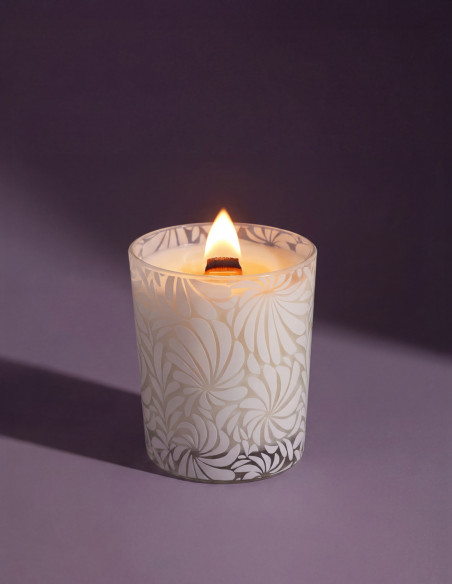 Bougie Végétale 180 g Mèche en Bois Fleur de Coton ; parfum fleuri et apaisant