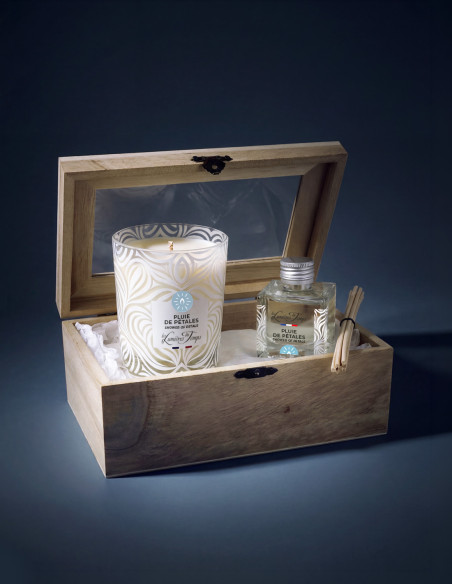 Coffret Bois Bougie 180 g et Diffuseur 50 ml Pluie de Pétales