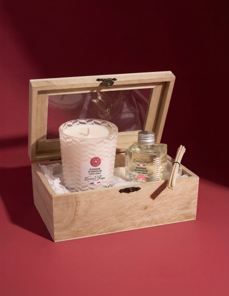 Coffret Bois Bougie 180 g et Diffuseur 50 ml Pomme d'Amour