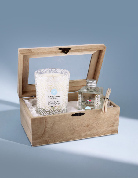 Coffret Bois Bougie 180 g et Diffuseur 50 ml Sur le Sable