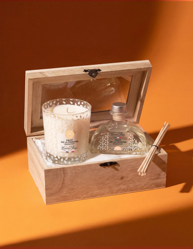 Coffret Bois Bougie 180 g et Diffuseur 100 ml Fruit de la Passion