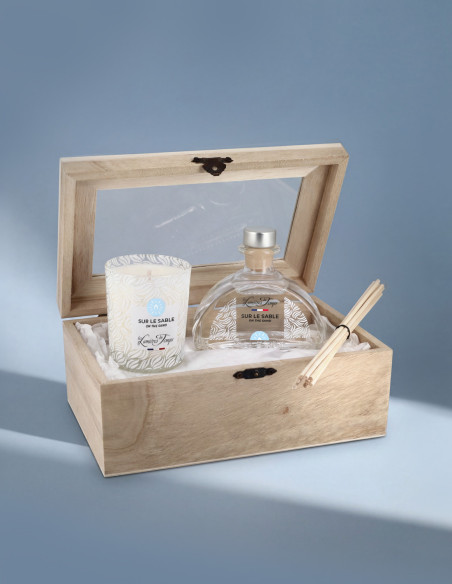 Coffret Bois Bougie 180 g et Diffuseur 100 ml Sur le Sable. Apportez un air de vacances dans votre intérieur.
