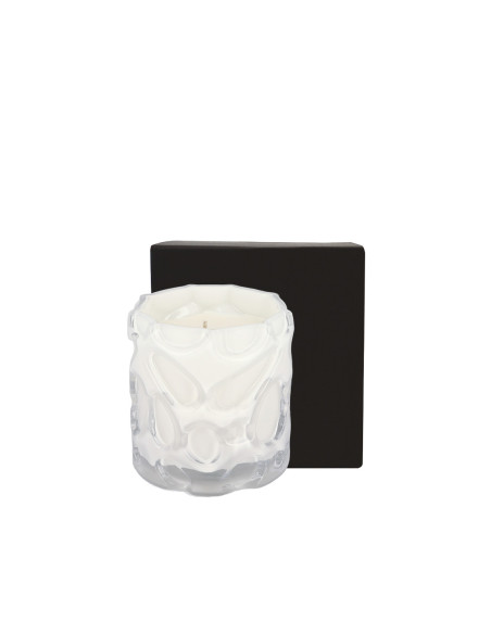Bougie Onyx Blanche 245 g Fleur de Coton ; créez une ambiance cocooning dans votre salon.
