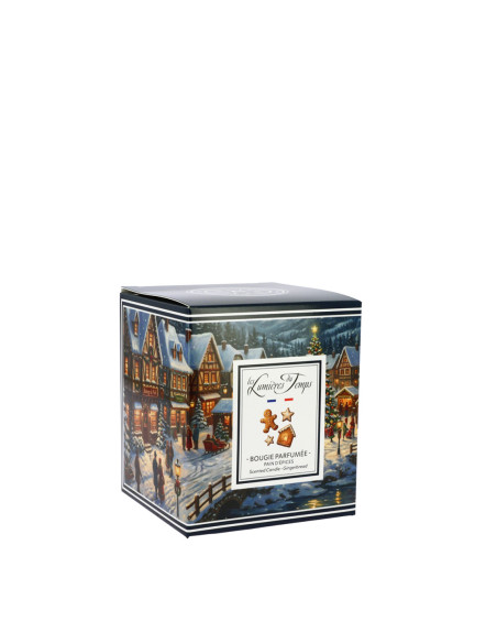 Bougie Villages Enchantés 90 g Pain d'Épices livrée dans sa boîte, idée cadeau Noël