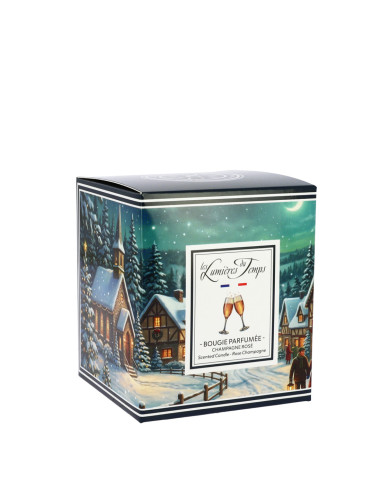 Bougie Villages Enchantés 180 g Champagne Rosé livrée avec sa boîte parfait pour offrir